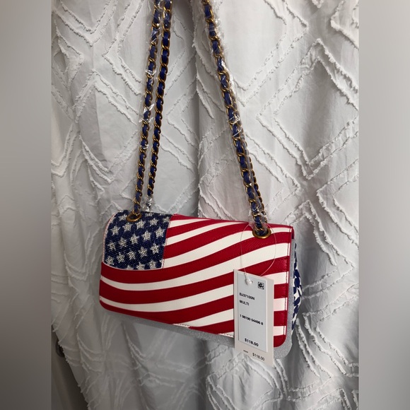NWT🇺🇸Betsey Johnson American Flag Faux Leather Convertible Shoulder/Crossbody - Picture 9 of 12